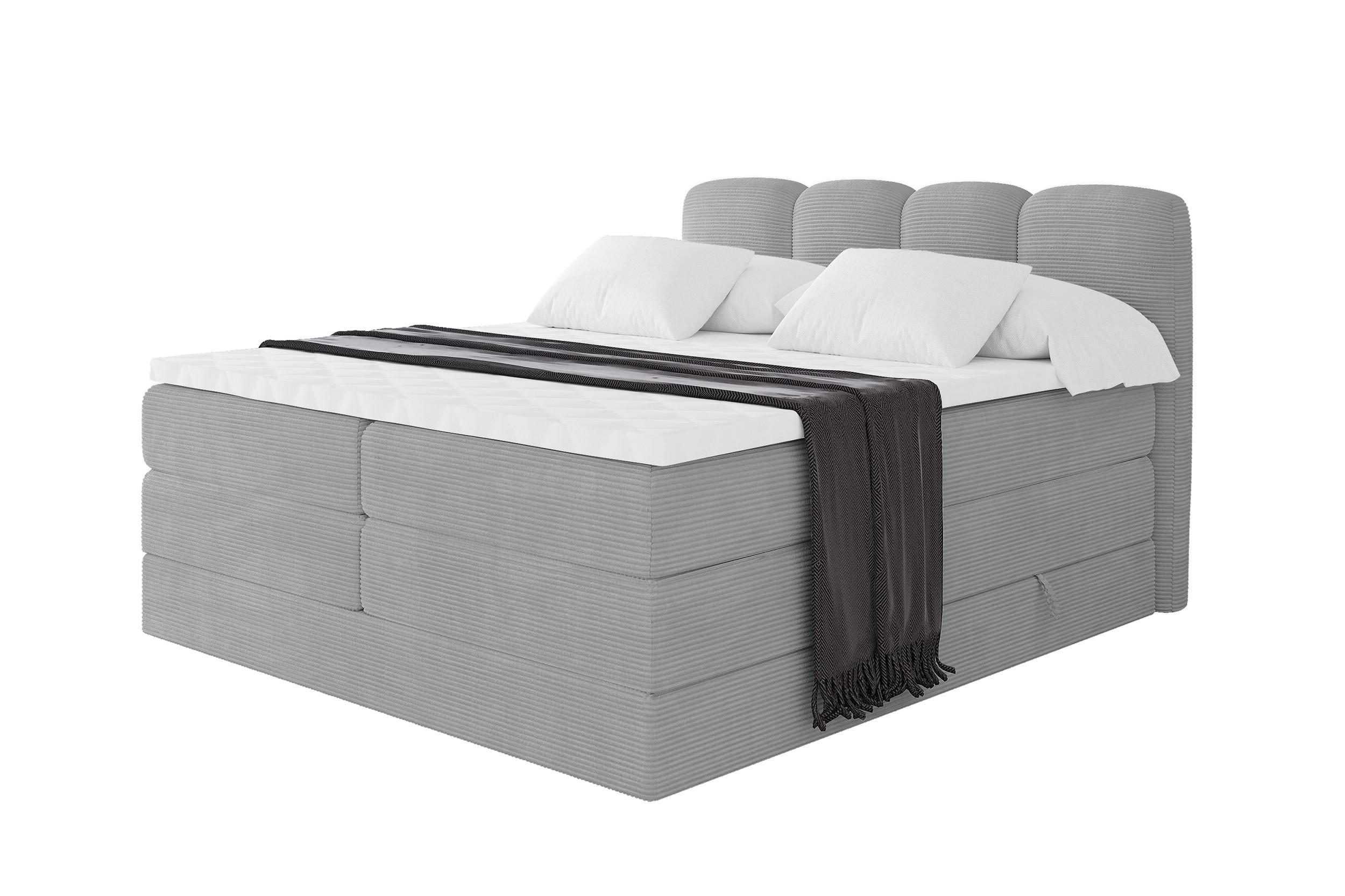 BOXSPRINGBETT mit Matratze H3/H4 - NINA KING - 120x200 cm Grau - Silberfarben, Holzwerkstoff (120/200cm) - ALTDECOR