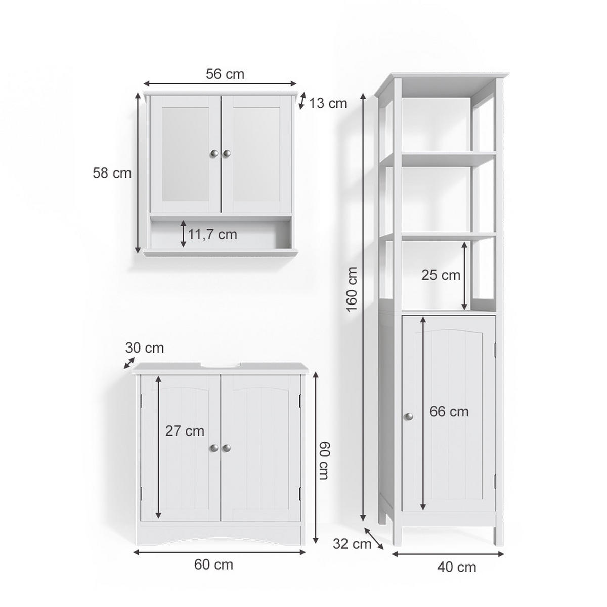 BADMÖBEL-SET Bianco Weiß 3 Teile, mit Hochschrank - Weiß, Holzwerkstoff (60/60/30cm) - Vicco