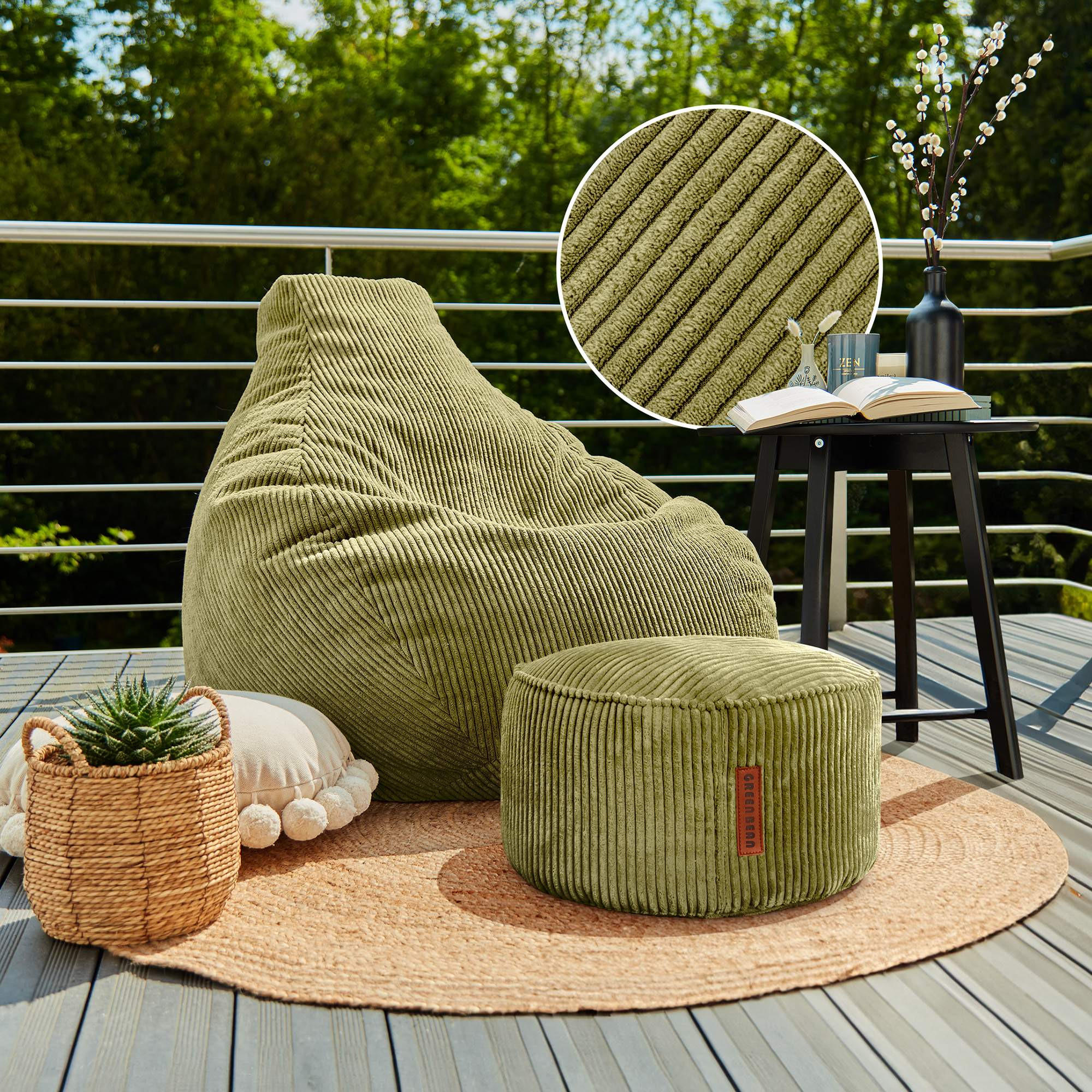 LOUNGE-SITZSACK Cozy + Fußhocker - Grün, Textil (80/90/90cm) - Green Bean