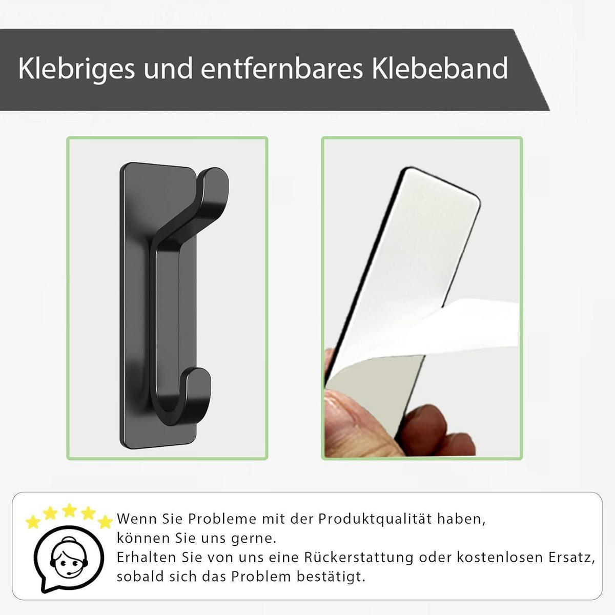 KLEBEHAKEN 2-teiliges Set Schwarz 6 kg Tragkraft - Schwarz, Metall (3.3/8/2.2cm)