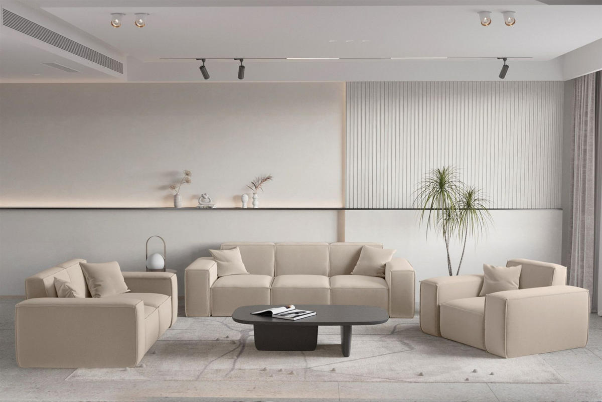 SOFA Celes Premium 3-sitzer Opera Velvet - Sandfarben, Holzwerkstoff/Textil (225/73/88cm) - Fun Möbel