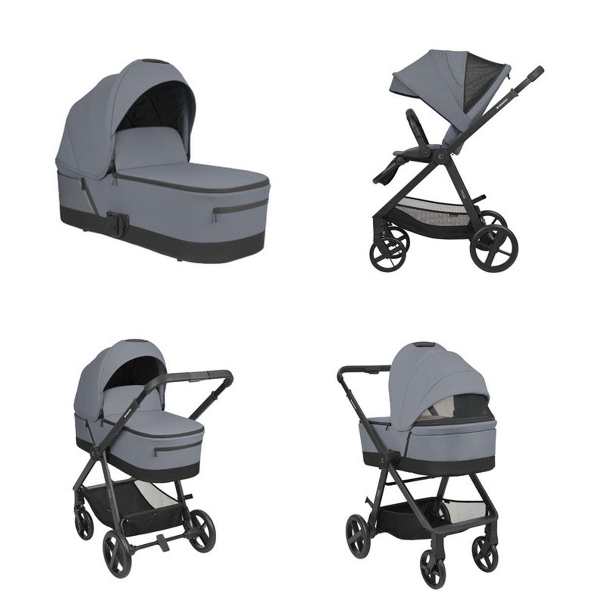 KOMBIKINDERWAGEN Mia 3 in 1 grau Babywanne Babyschale Wickeltasche Matratze - Grau, Metall (72/53/99cm) - Kikka boo