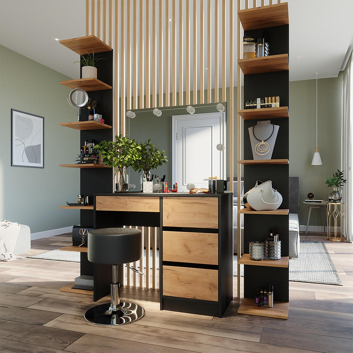 WANDREGAL Paolo Anthrazit 28 x 190 cm 2er Set - Honigeiche/Anthrazit, Holzwerkstoff (30/190/28cm) - Vicco