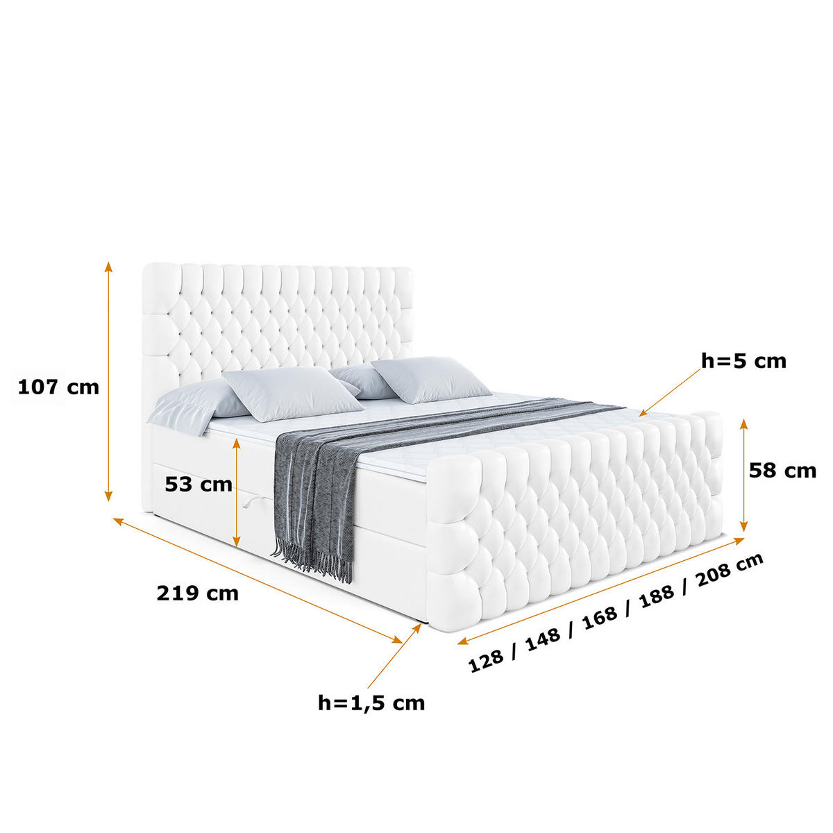 AMERICKÁ postel SERENE-Z – 140 x 200 – H3 – vysoce lesklá bílá - vysoce lesklá bílá, kompozitní dřevo (140/200cm) - ALTDECOR