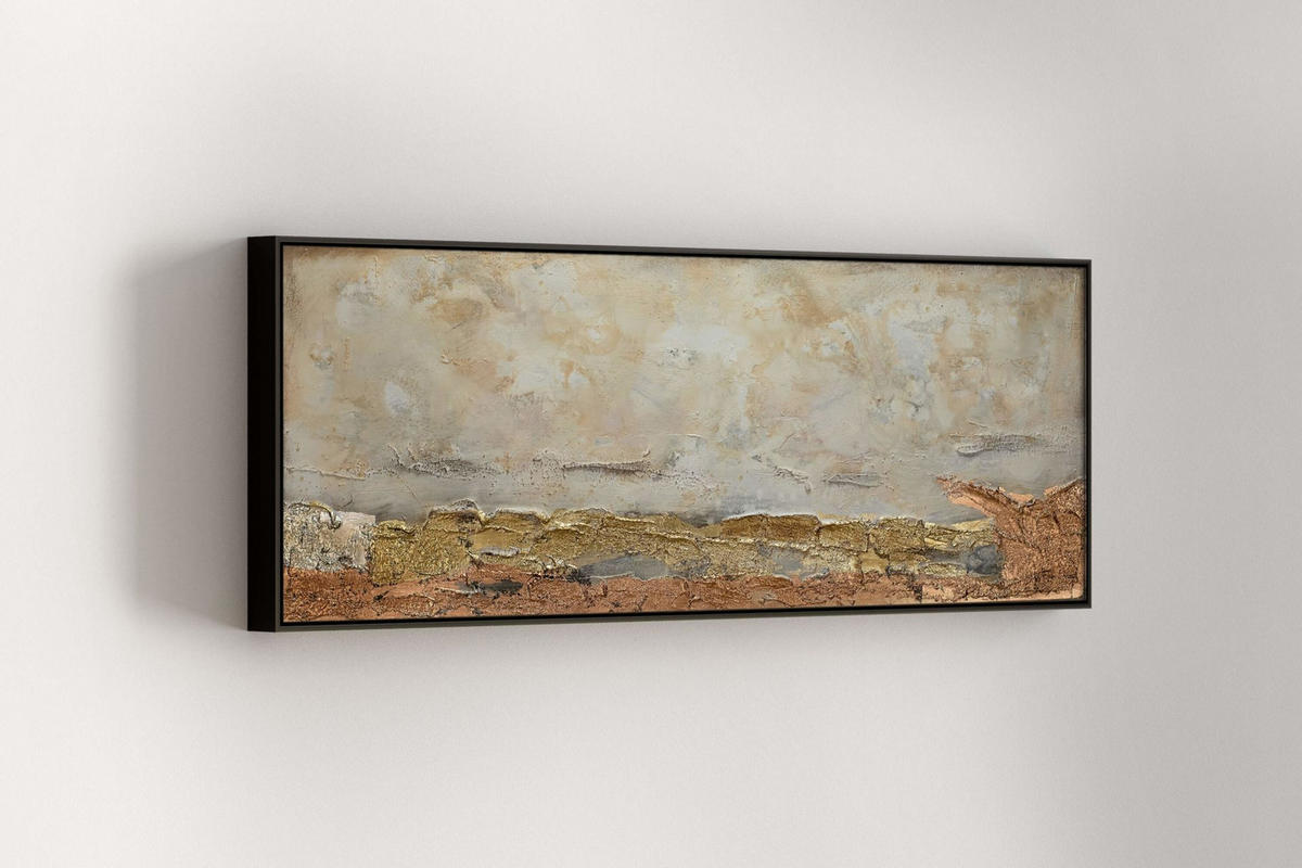 RUČNE MAĽOVANÝ AKRYLOVÝ OBRAZ 120/40 cm, biely/hnedý, abstraktný geometrický motív - hnedá/biela, drevo/textil (120/40cm) - KUNSTLOFT