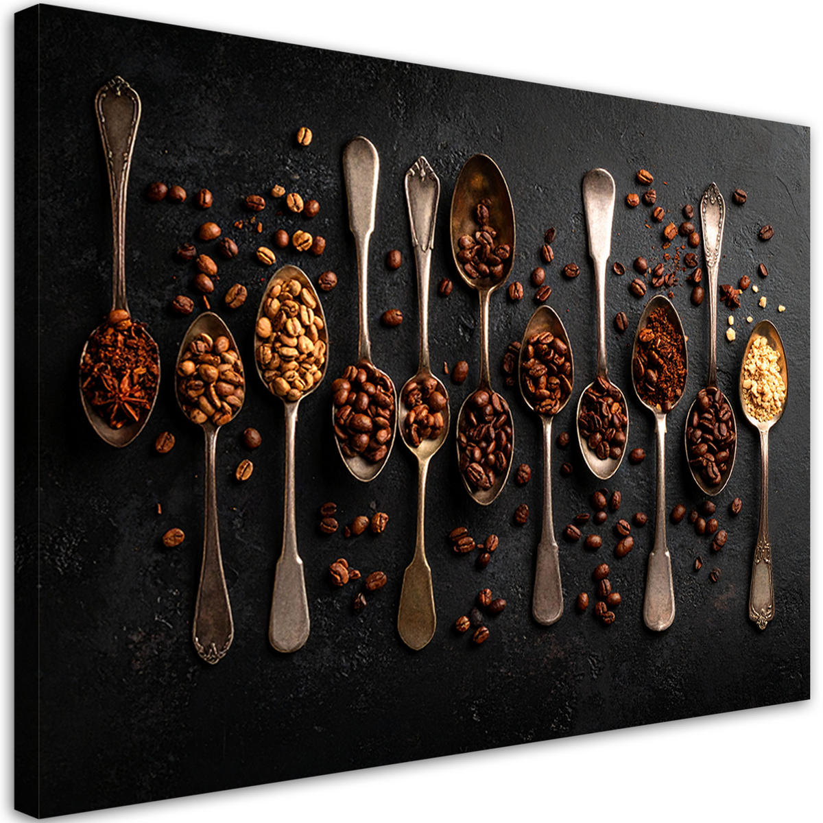 LEINWANDBILD Kaffeebohnen Löffel 120x80cm - Braun, Textil (120/80cm) - Feeby