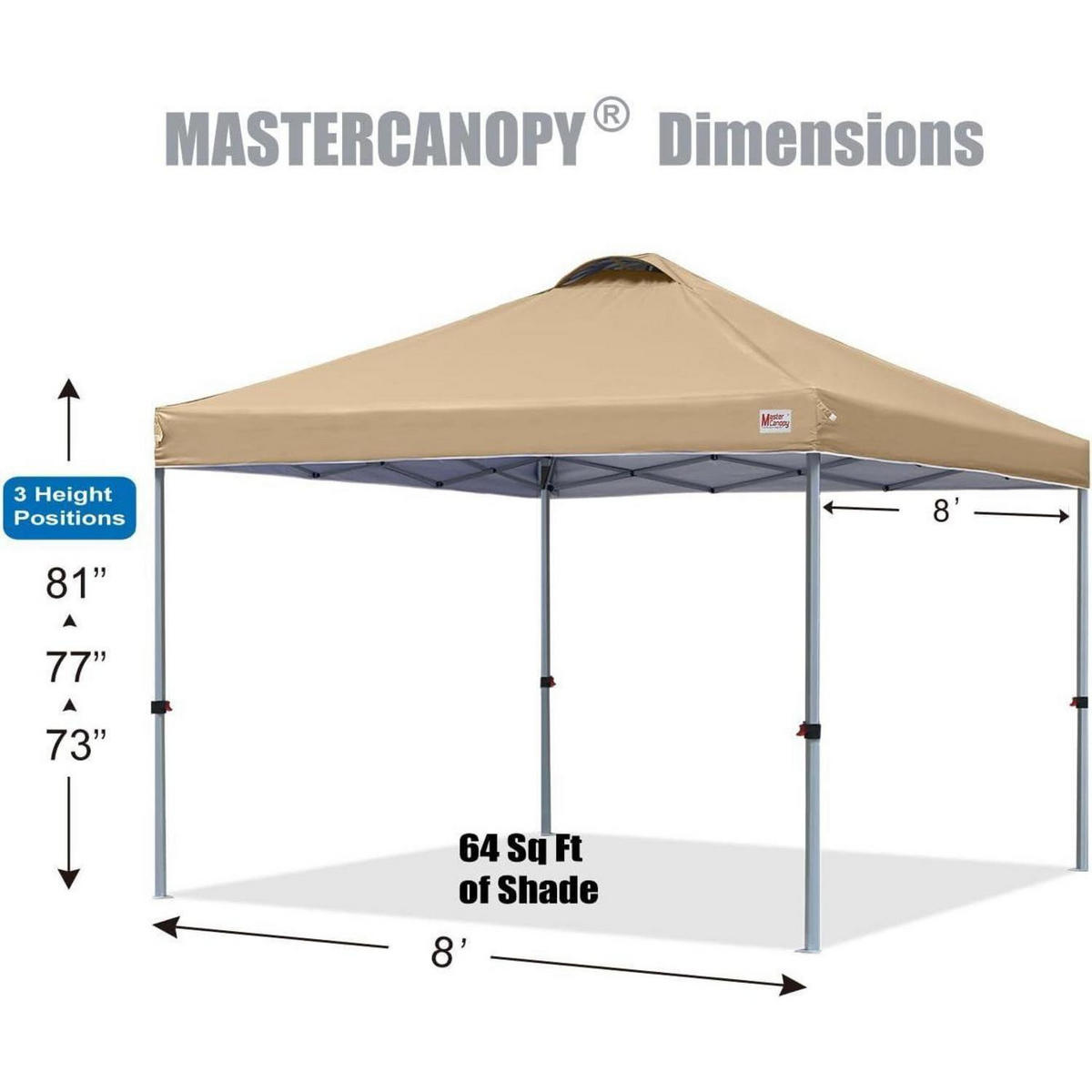 PAVILLON 2,5 x 2,5 m Schnellaufbau höhenverstellbar UPF50+ wasserabweisend inkl. Zubehör - Sandfarben, Textil (250/208.3/250cm)
