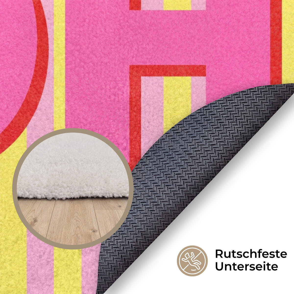 TEPPICH - Text - Streifen - Rosa - 150x150 cm - Pink, Kunststoff/Textil (150/0.4cm) - OnlyWow