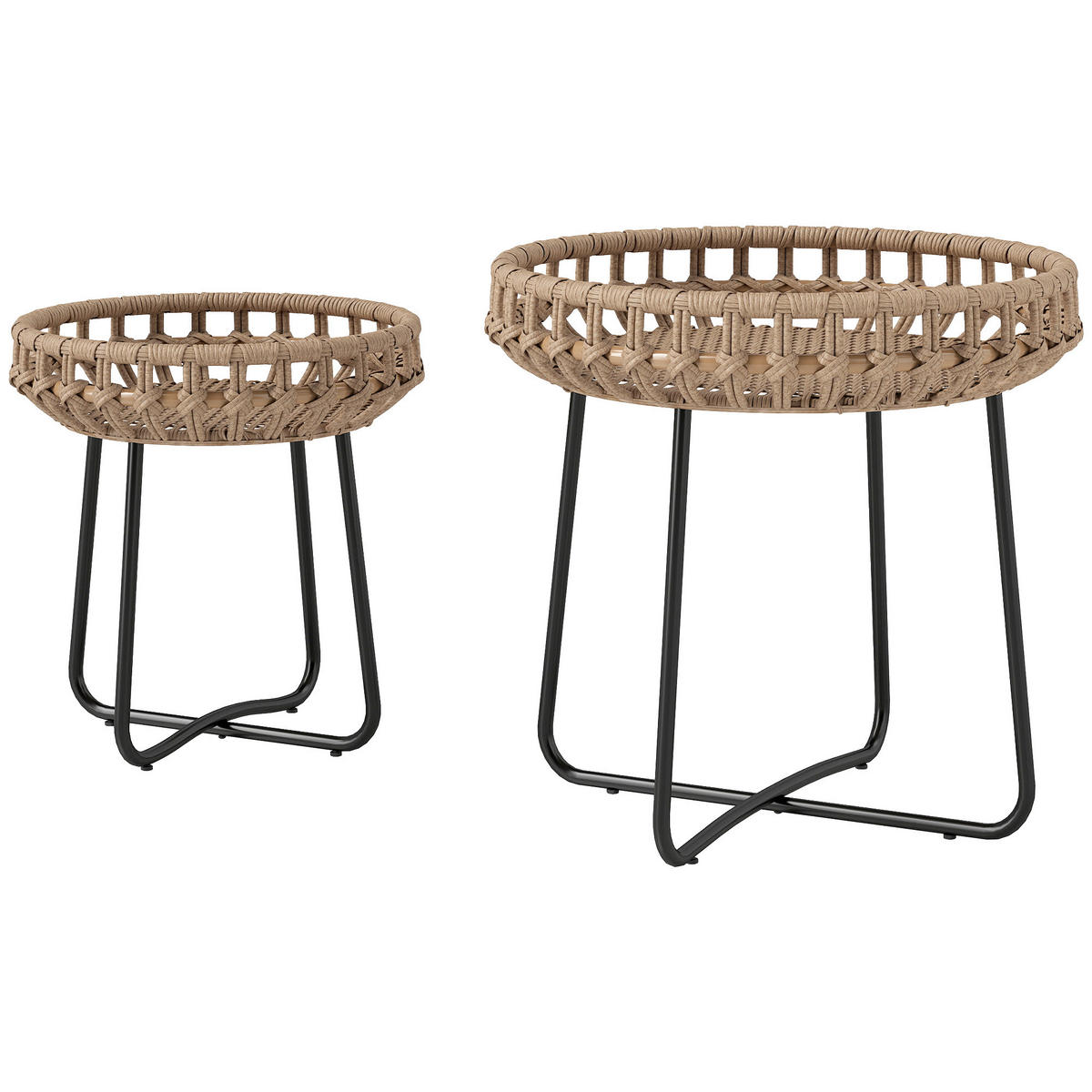 BEISTELLTISCHE DE-06650 2er Set, rund, mit X-Beine, verstellbare Fußpads Braun - Braun, Kunststoff/Metall (56/56/55cm) - ComfortXL