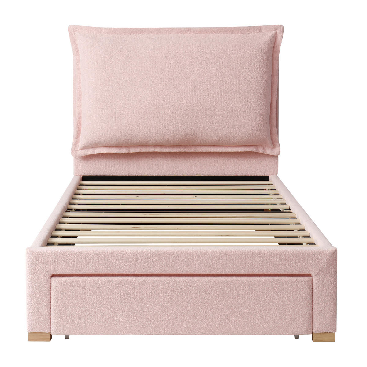 KINDERBETT 90/200 cm Pink Polsterbett mit Stauraum und gepolstertem Kopfteil aus Chenille - Rosa, Textil (90/200cm) - OKWISH