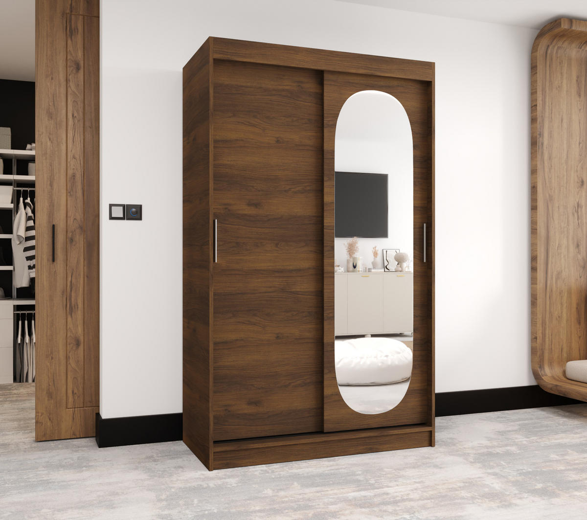 SCHIEBETÜRENSCHRANK mit Spiegel ROYAL 200/120/62 2-türig - Silberfarben/Walnussfarben, Holz (120/62/120cm) - MÖBEL KRYSPOL
