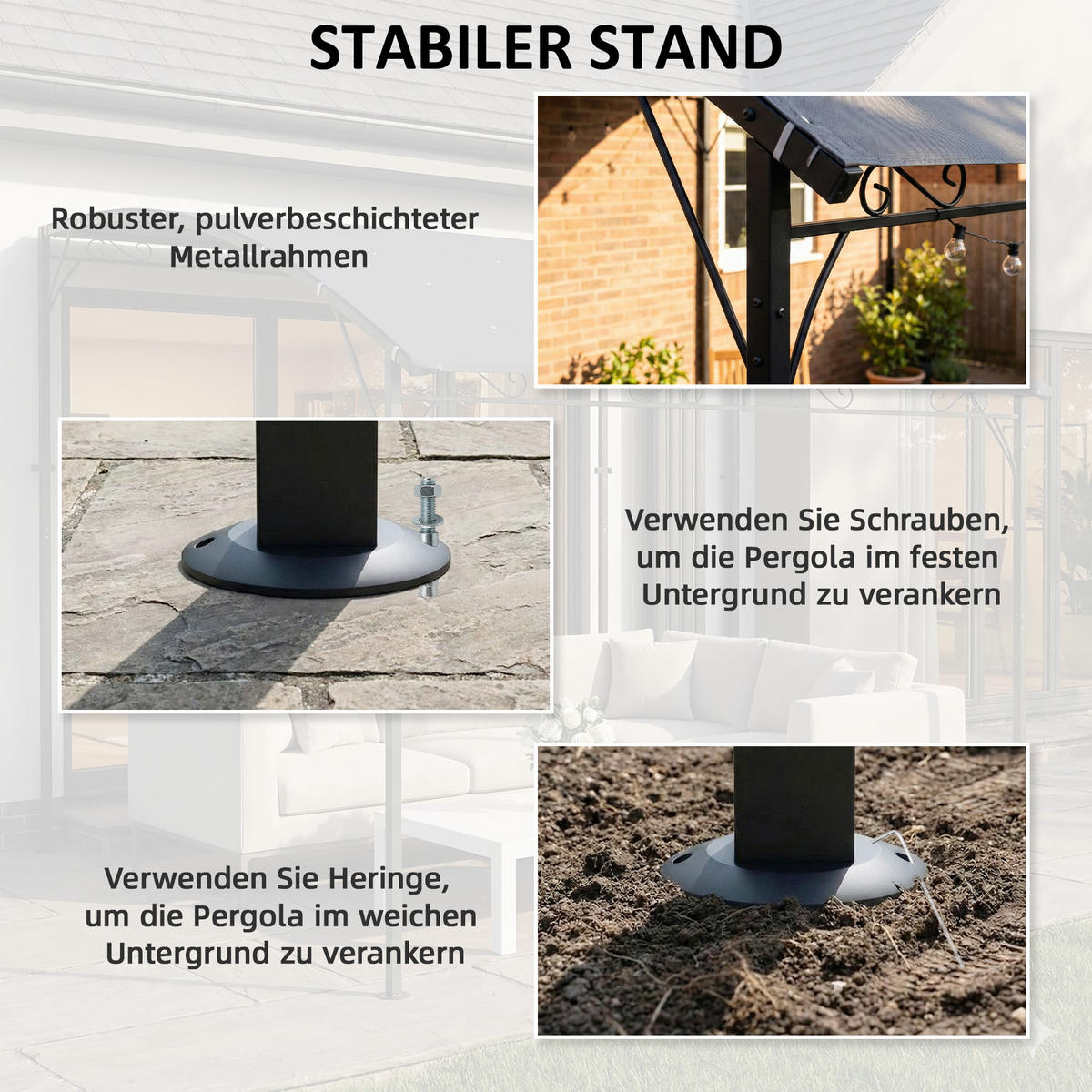 PERGOLA Polyester Metall Grau - Dunkelgrau/Grau, Metall (286/252/384cm) - Outsunny