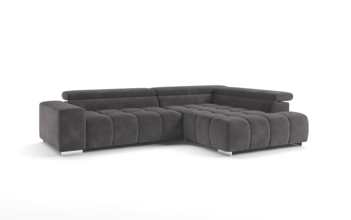 ECKSOFA mit verstellbaren Kopflehnen, Nosagfederung - Chromfarben/Dunkelgrau, Textil/Metall (225/310cm) - Cotta
