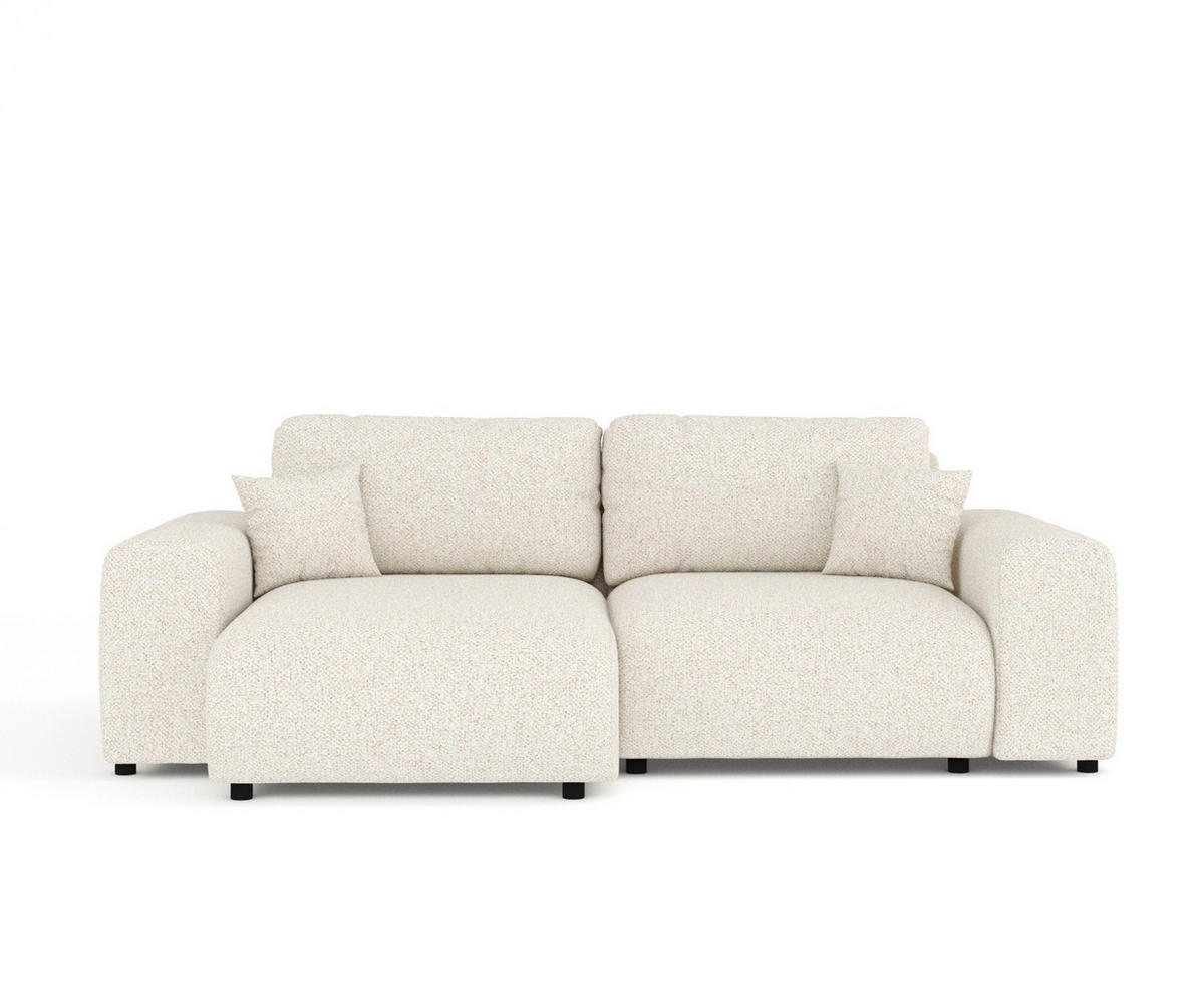 ECKSOFA Zanzibar Creme Plüschstoff - Creme/Schwarz, Holz/Holzwerkstoff (237/144cm) - Maison de Reve