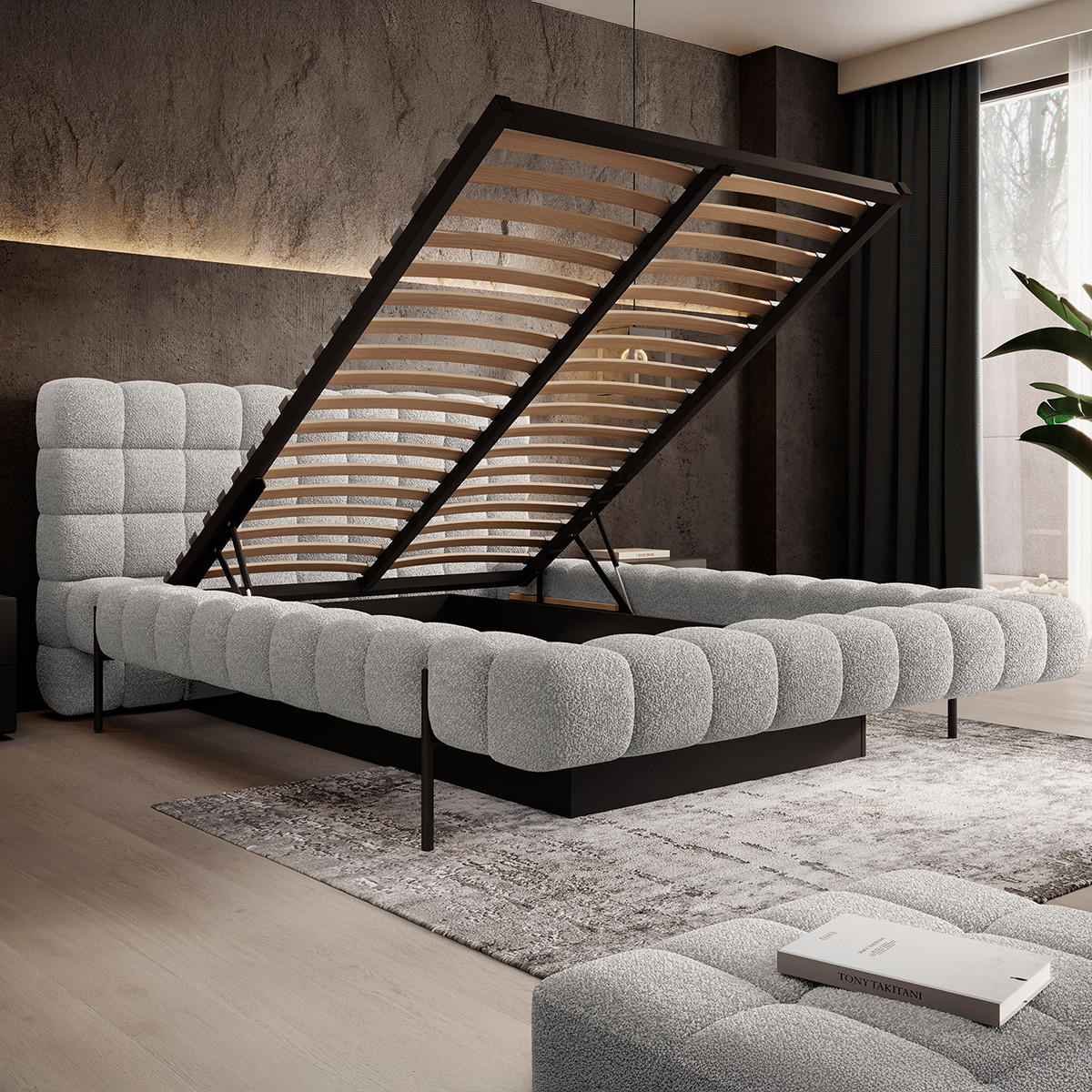 BOXSPRING POSTEL 180/200 Ezio Grey - šedá, dřevo (180/200cm) - Petits-meubles