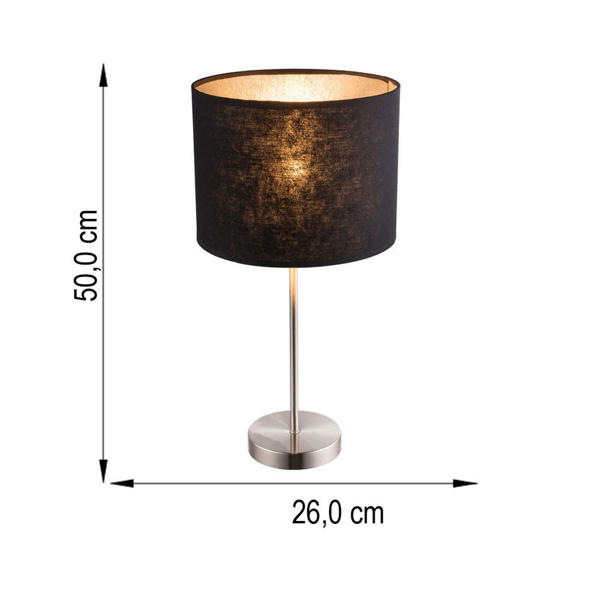 TISCHLEUCHTE AMY Stoff Schwarz Metall - Schwarz, Metall (26/26/50cm) - Globo Lighting