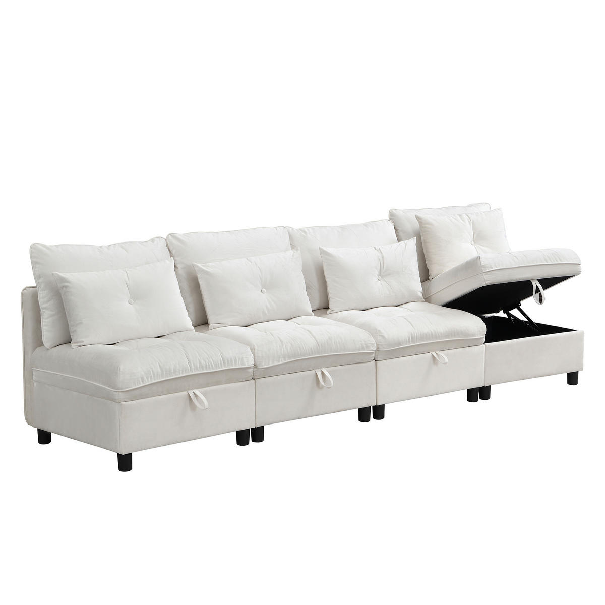 SOFA 4-Sitzer modulare Kombination mit Schlaffunktion Chenille Beige - Beige, Kunststoff (274/87/76cm) - OKWISH