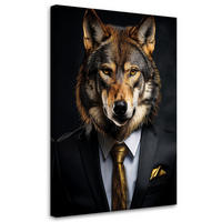 WANDBILD tierwolf im anzug - Schwarz, Textil (80/120cm) - Feeby