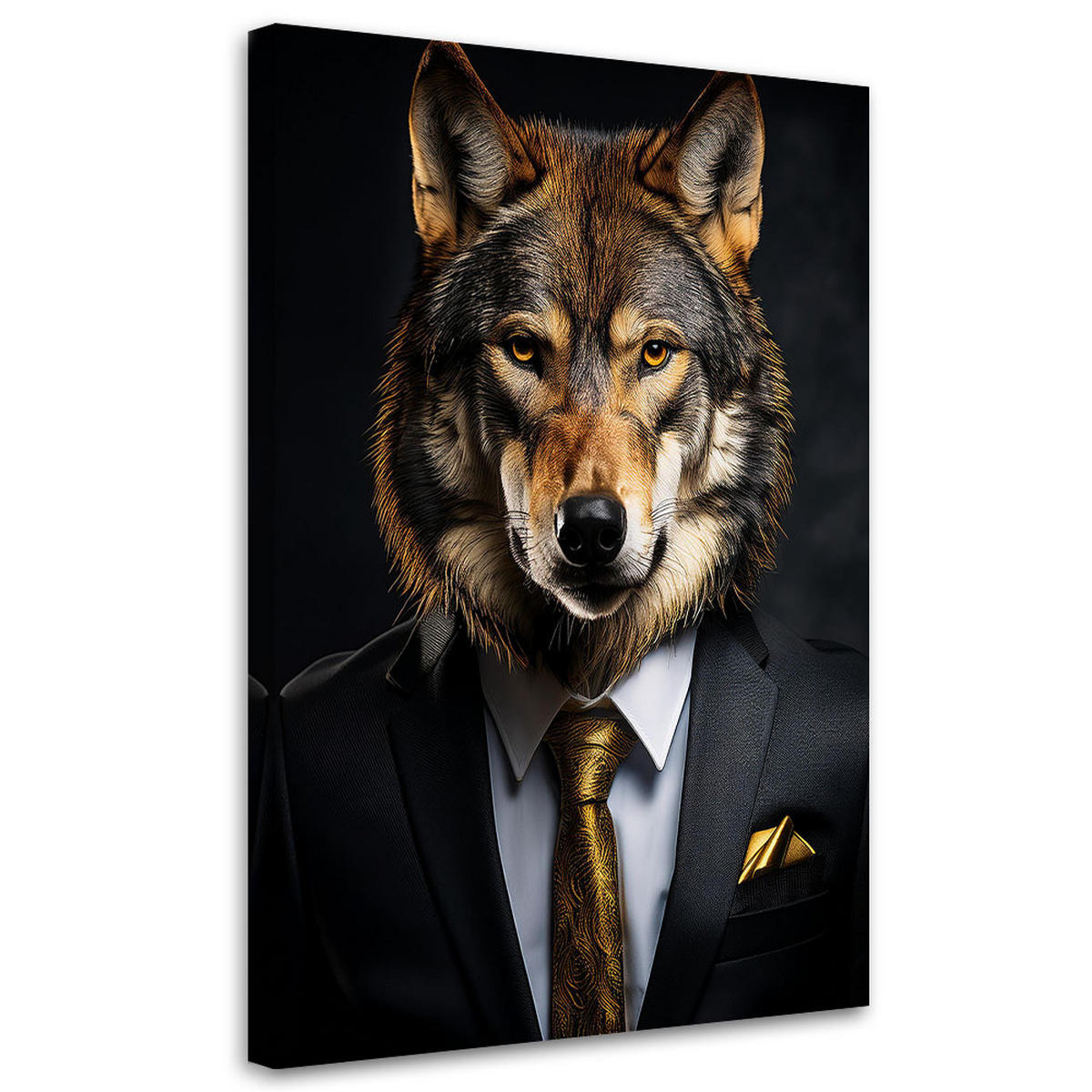 WANDBILD tierwolf im anzug - Schwarz, Textil (80/120cm) - Feeby