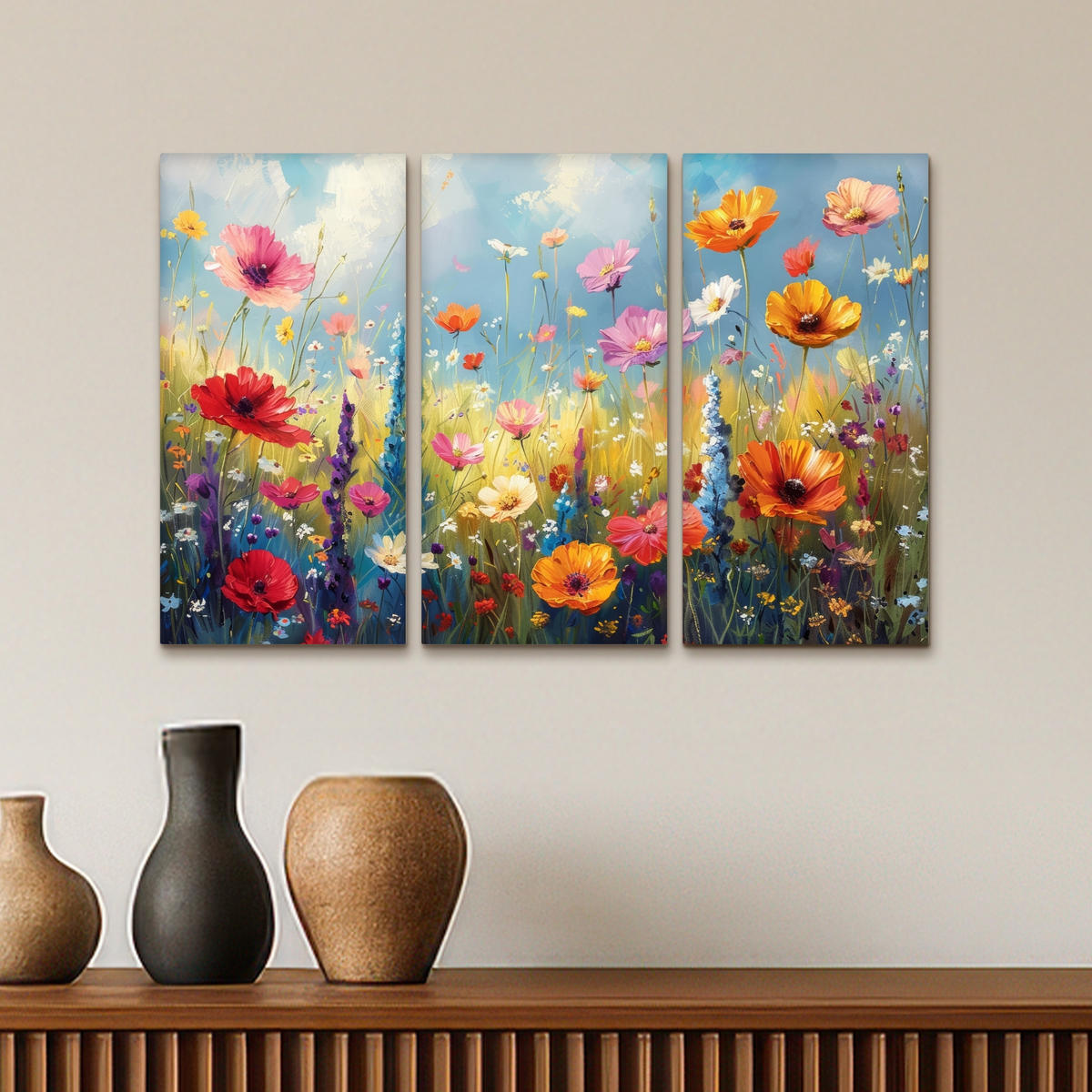 LEINWANDBILD 3er Set Blumen - Frühling - Farbenfroh - Sommerlich 60x40 cm - Orange, Textil (60/40cm) - MuchoWow