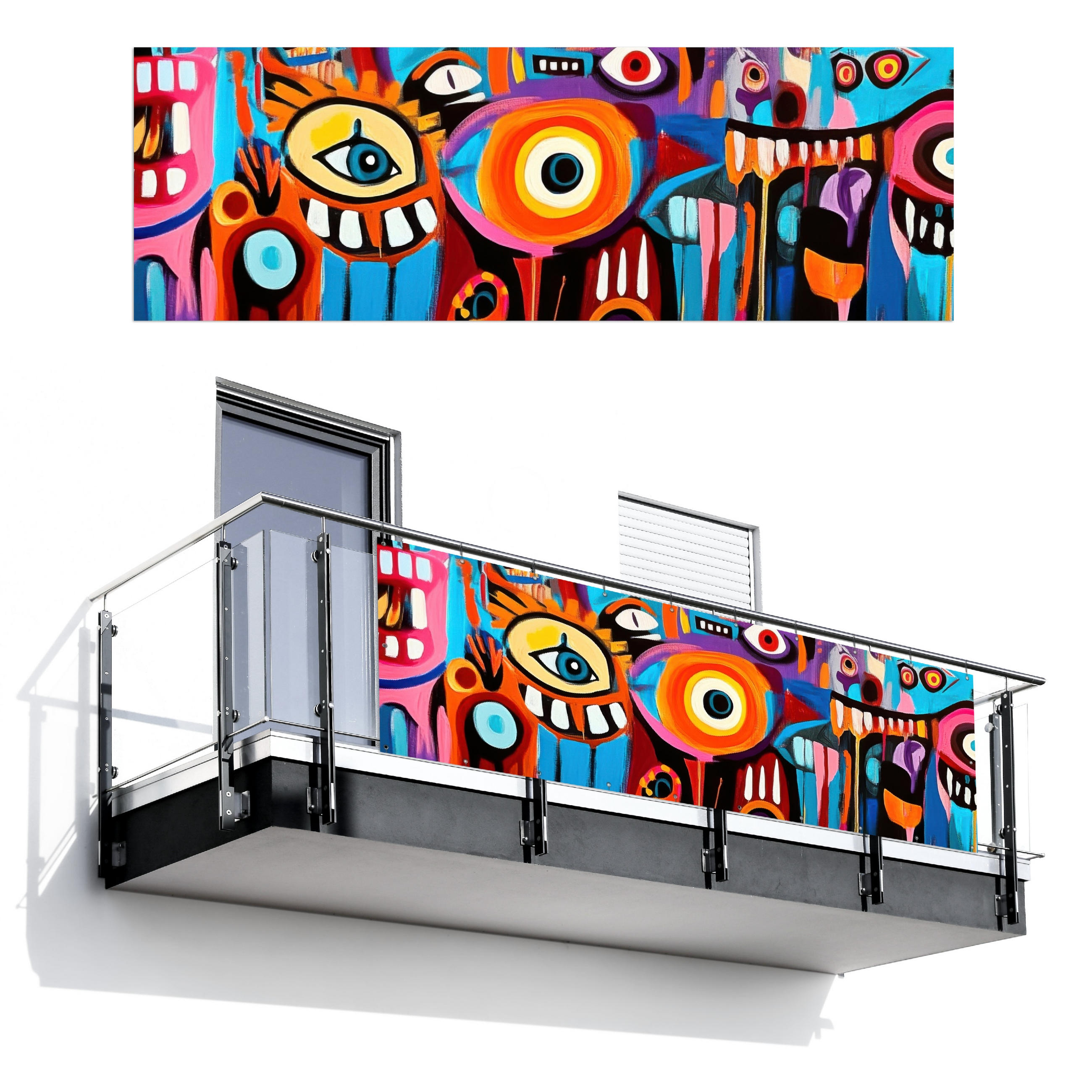 MuchoWow BALKONOVÁ ZÁSTĚNA Abstraktní - Obličej - Barevné 300x100 cm