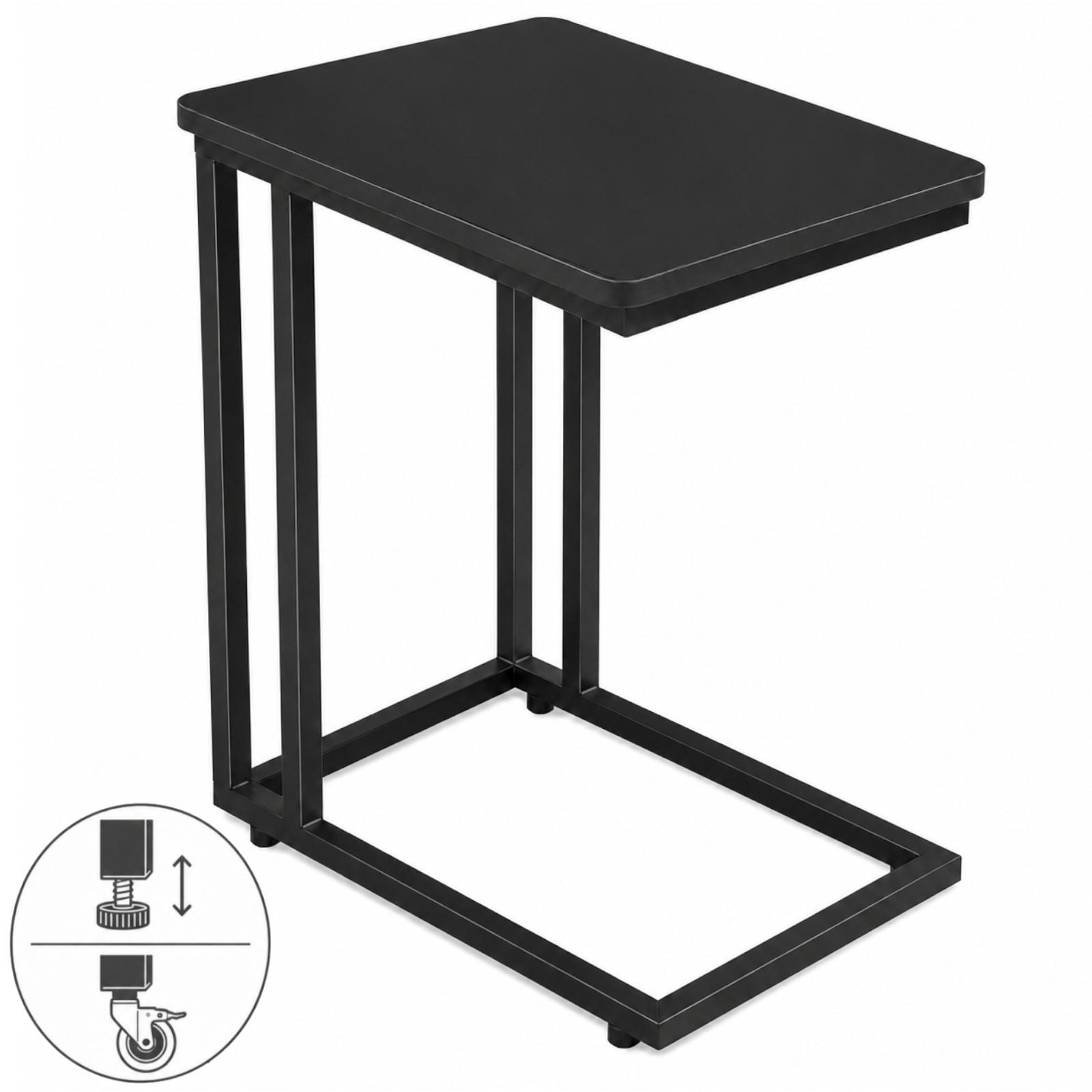 BEISTELLTISCH Metall MDF Schwarz mit Rollen oder Standfüßen 50x35x54 cm - Schwarz, Metall (50/35/54cm) - Begryf