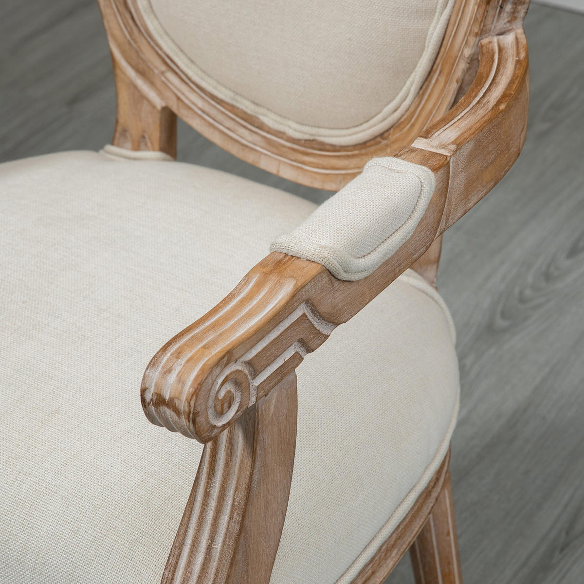 KÜCHENSTUHL Esszimmerstuhl mit Leinenoptik, Armlehnstuhl mit Rückenlehne Creme - Creme, Holz (56/96/56cm) - HOMCOM