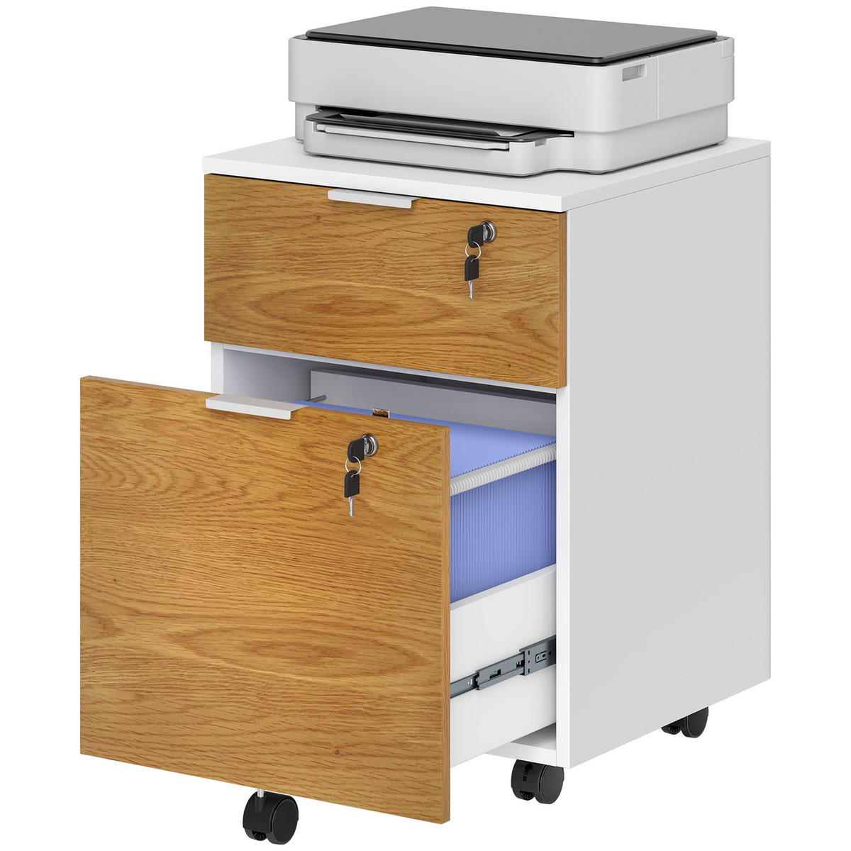 ROLLCONTAINER DE-14432 Weiß/Natur - Naturfarben, Holzwerkstoff (40/60/42cm) - ComfortXL