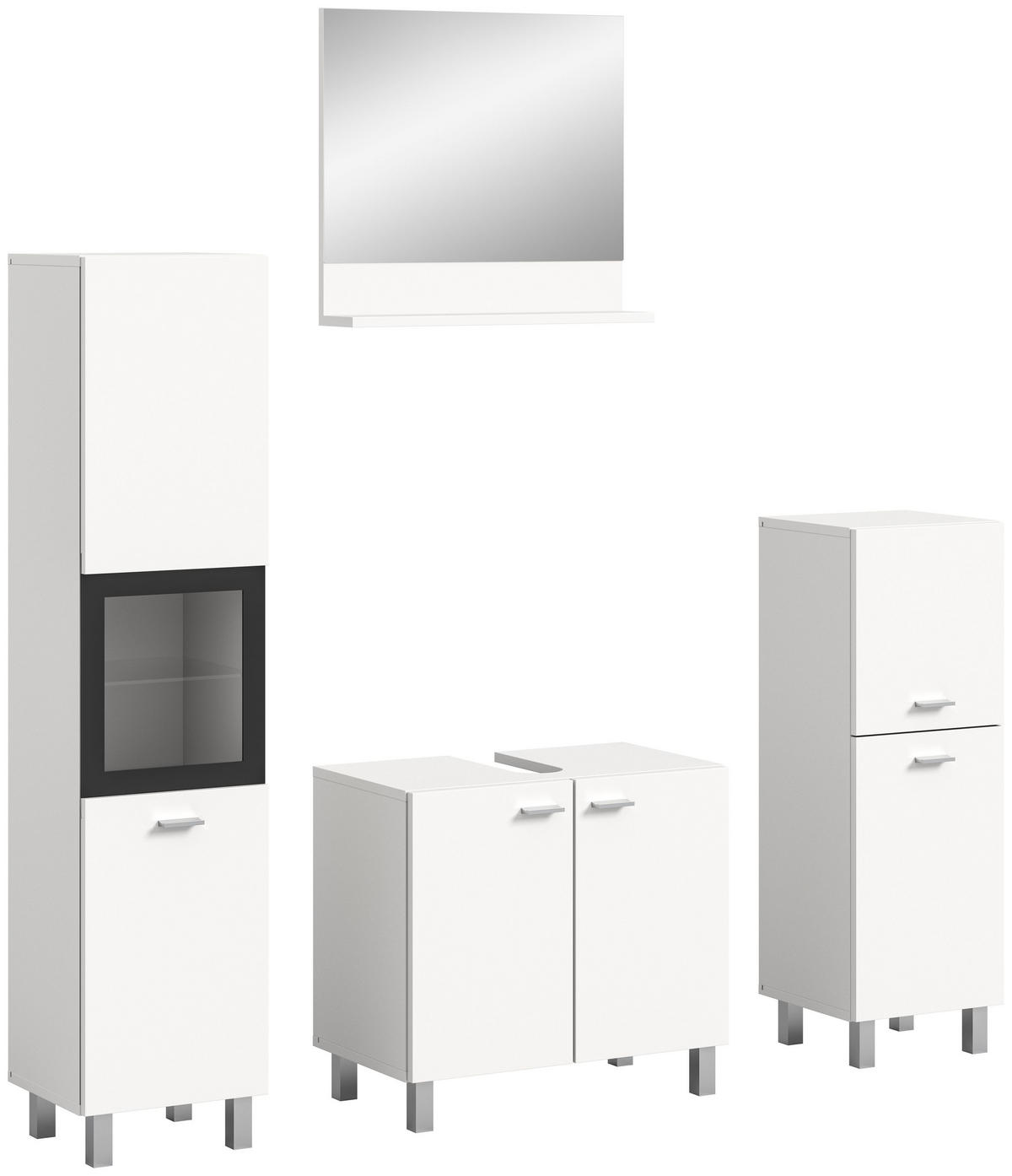 BADKOMBINATION 4tlg. Boston/Tampa Bad in weiß Nachbildung und schwarz B/H/T: 137x186x33 cm - Weiß, Holzwerkstoff (137/186/33cm)