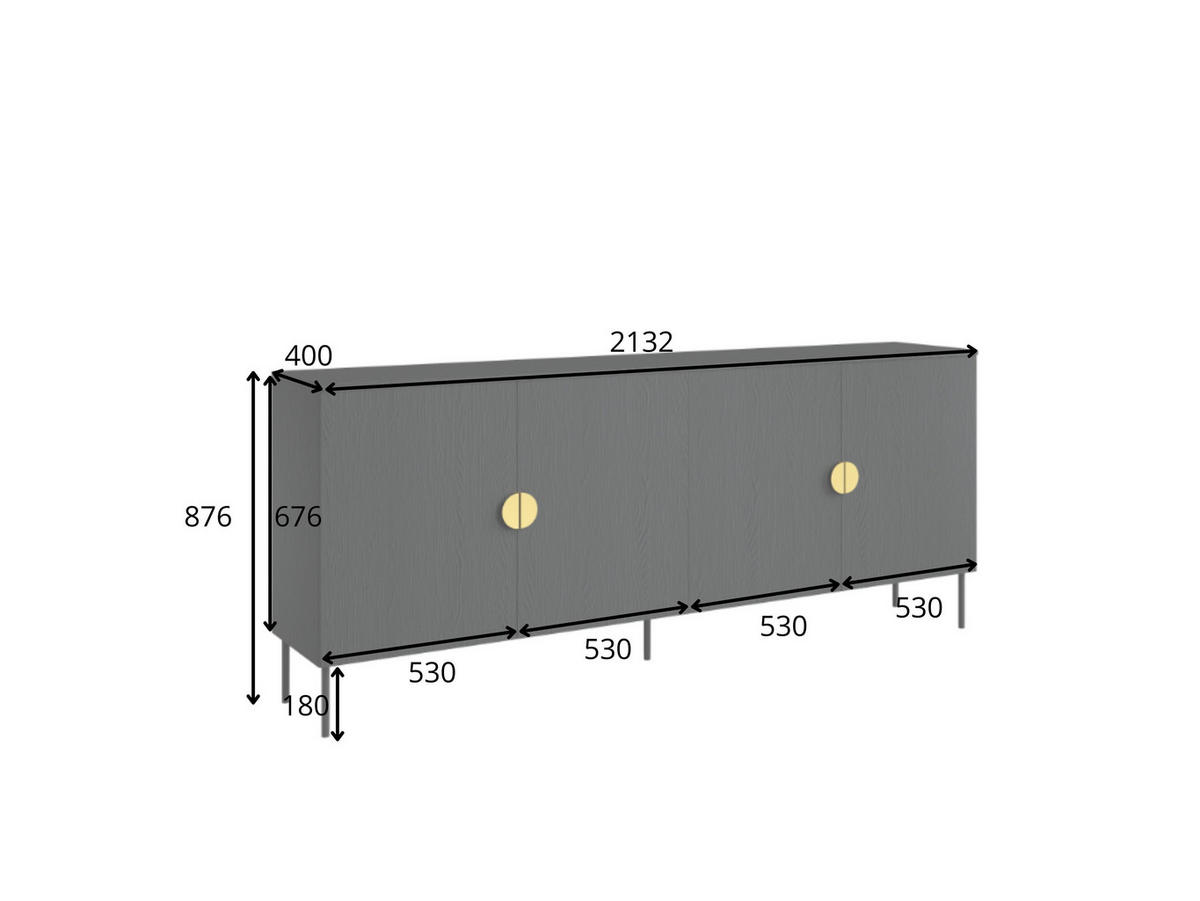 KOMMODE AXIS 213,2/87,6/40cm mit Schubladen 4 Türen Schwarz - Schwarz, Holzwerkstoff (213.2/87.6/40cm) - MASSENO