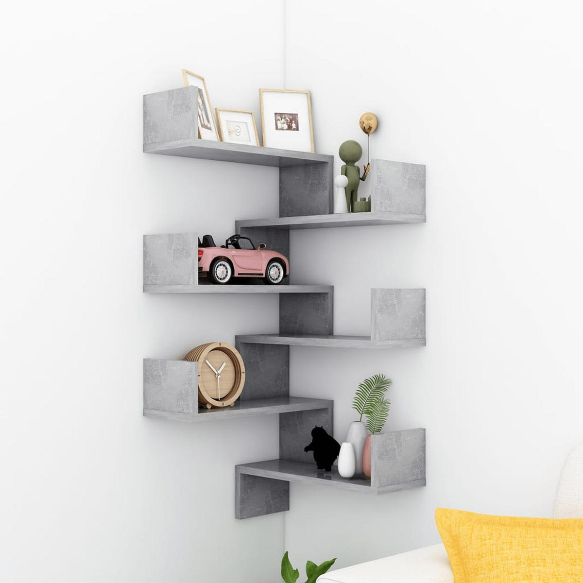 WAND-ECKREGALE 2 Stk. Betongrau 40x40x50 cm Holzwerkstoff - Grau, Holzwerkstoff (40/50/40cm) - furnicato