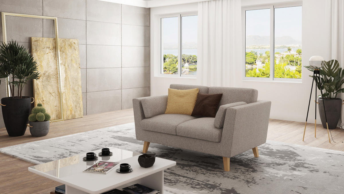 2-SITZER-SOFA Mario Dunkelbeige Microfaser - Hellbraun/Beige, Holz/Buchenholz (152/90/89cm) - S-Style Möbel