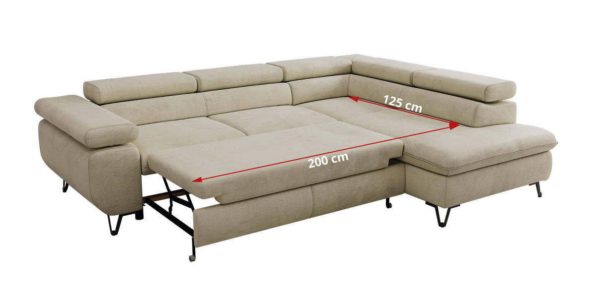 ECKSOFA PABLO L Beige Velvet - Rechts Seite mit Visco Topper - Beige/Schwarz, Textil/Metall (273/208cm) - MKS