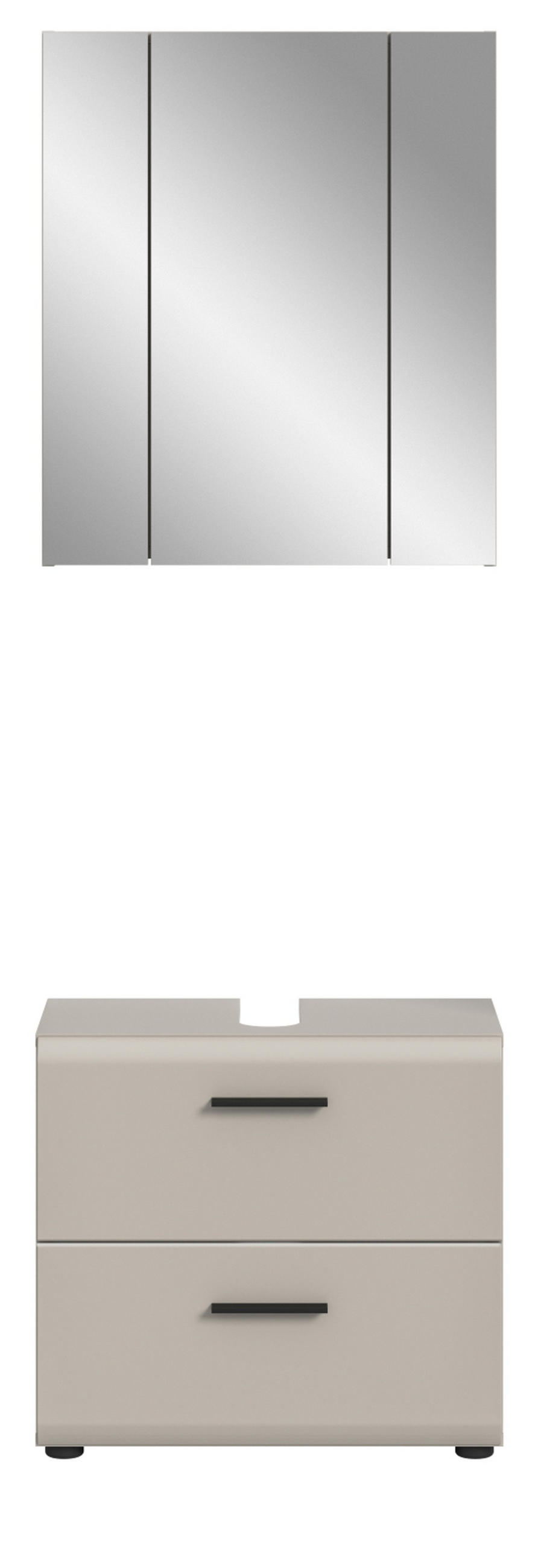 BADMÖBEL-SET Kaschmir 2-teilig 60 cm, Badkombination in modernem Design - Kaschmir/Schwarz, Glas/Holzwerkstoff (60/185/30cm) - Inn.Furn