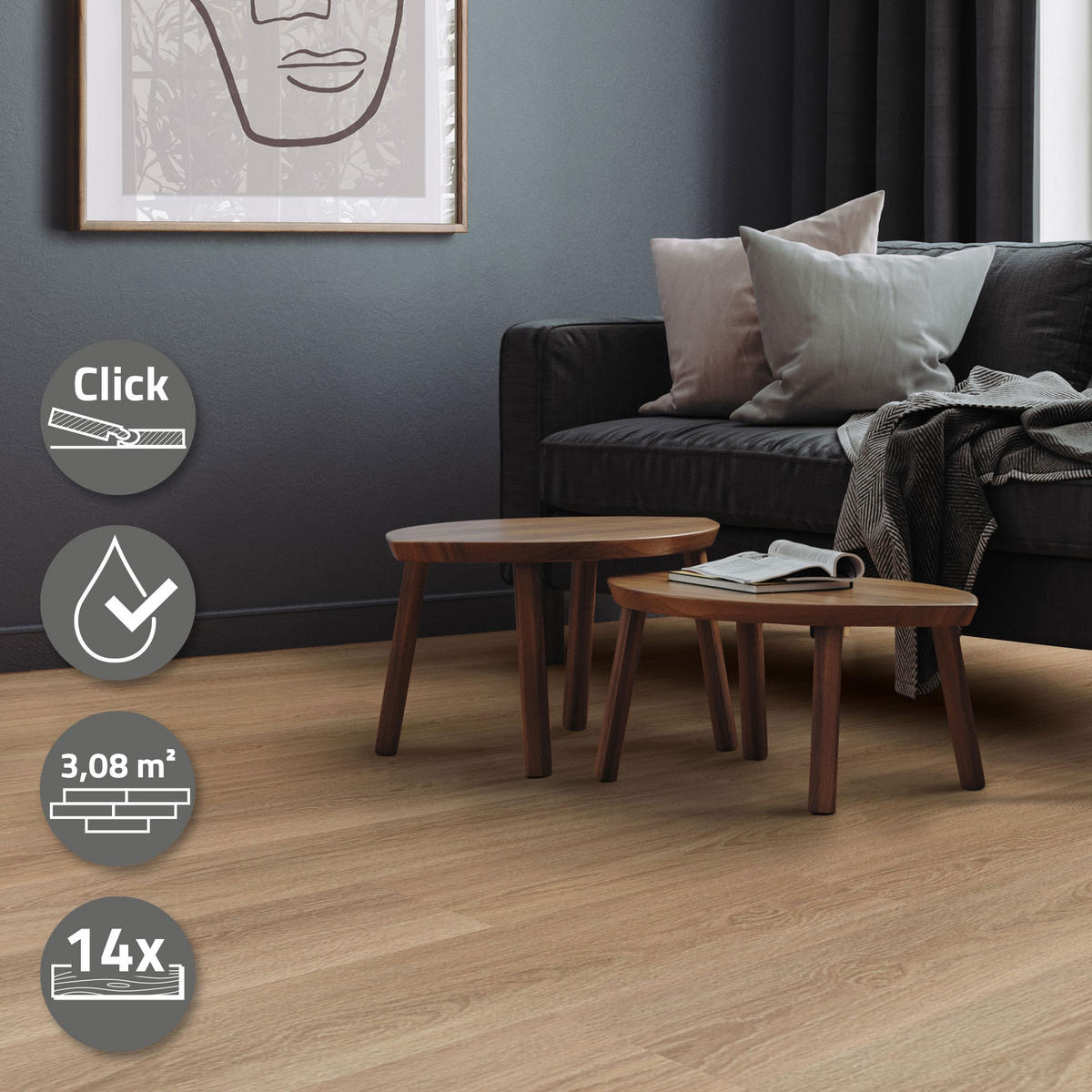VINYLBODEN Click 3,08m²/14 Dielen Golden Hour Eiche - Hellbraun, Kunststoff (122/18/0.42cm) - ML-DESIGN