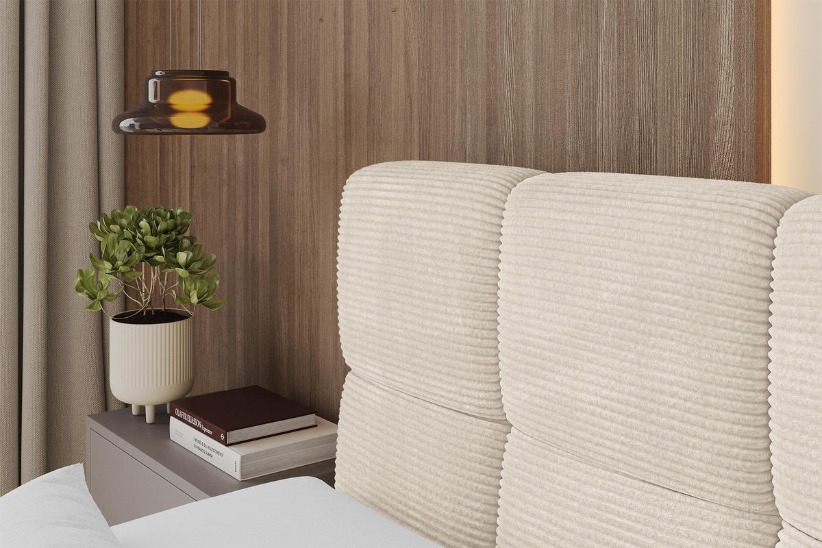 BOXBETT mit Matratze H4 - FAMA - 200x200 cm Beige Poso - Ecru, Holzwerkstoff (200/200cm) - ALTDECOR