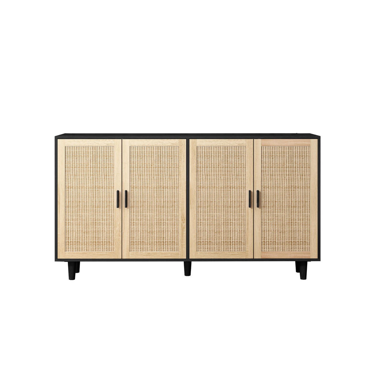 SIDEBOARD 158/40/88 cm schwarz aus Spanplatte mit Rattantüren - Schwarz, Holzwerkstoff (158/88/40cm) - OKWISH
