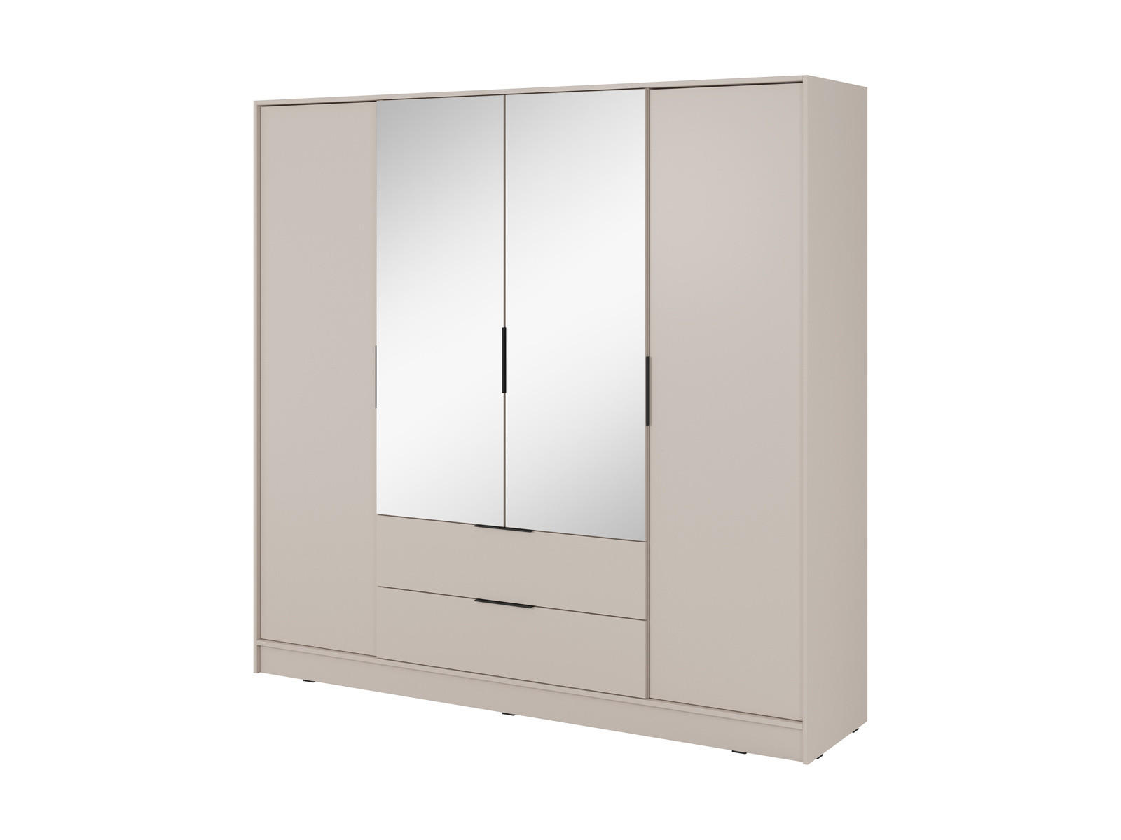 GROSSER Kleiderschrank RICADI 4DL (Kaschmir, Spiegel, 4 Türen, 2 Schubladen, Kleiderstange, Kunststoffgriffe) - Kaschmir/Schwarz, Holz/Holzwerkstoff (206/200/51cm) - Ravio
