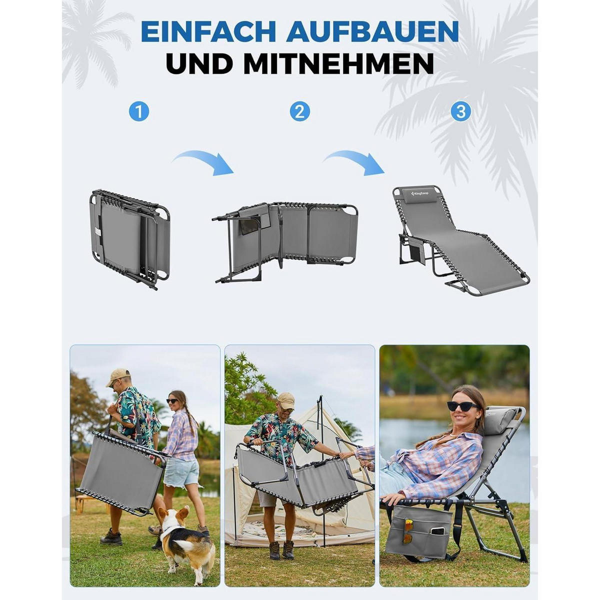 SONNENLIEGE klappbar 5-fach verstellbar Grau - Grau, Textil (59/37/190cm)