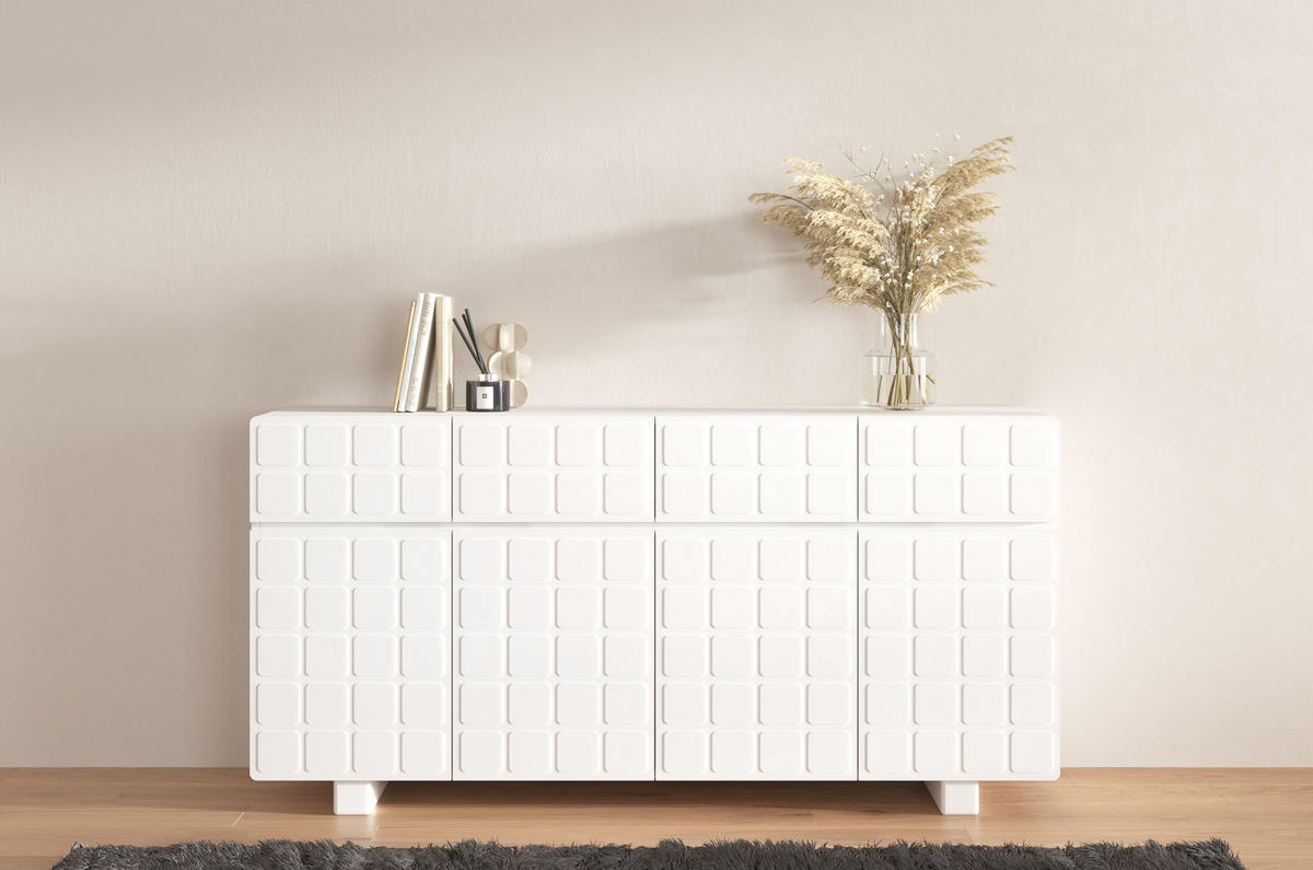 SIDEBOARD Cubo Long, Geometrische 3D Fronten, 169 cm, Weiß - Weiß, Holz/Holzwerkstoff (168.9/83.8/41.8cm) - Skandica