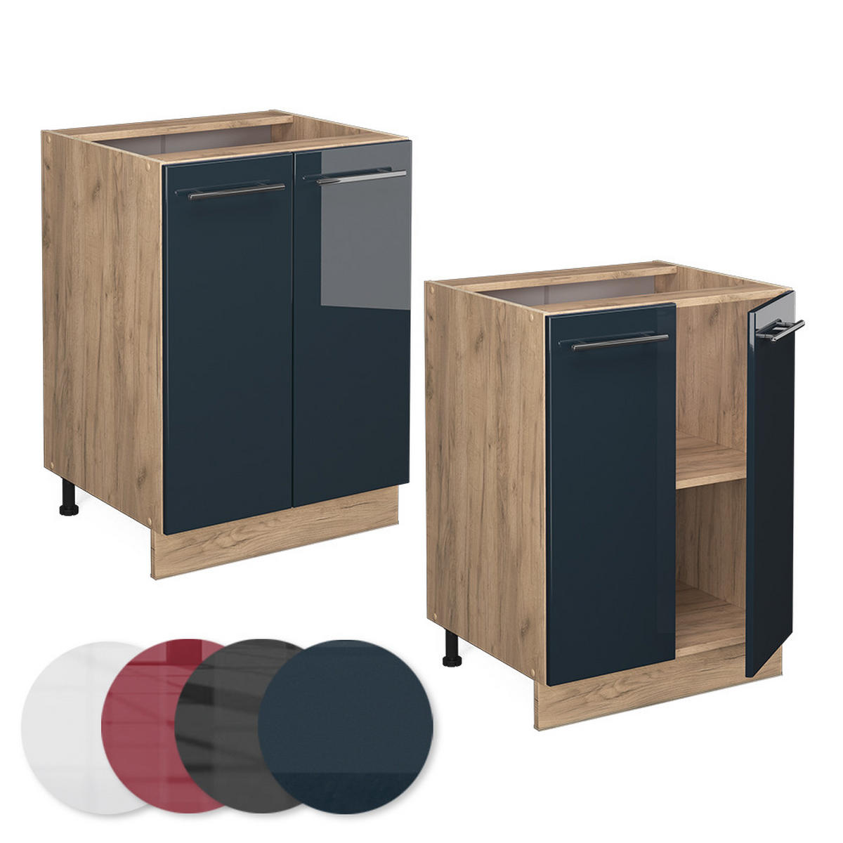 UNTERSCHRANK Fame-Line Dunkelblau Hochglanz 60 cm, AP Eiche - Eiche Wotan/Dunkelblau, Holzwerkstoff (60/82/60cm) - Vicco