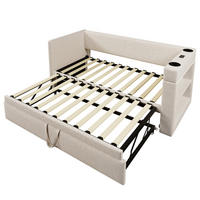POLSTERBETT 90/190 cm Beige mit Ausziehbett und Getränkehalter, ohne Matratze - Beige, Textil (90/190cm) - Oxeza