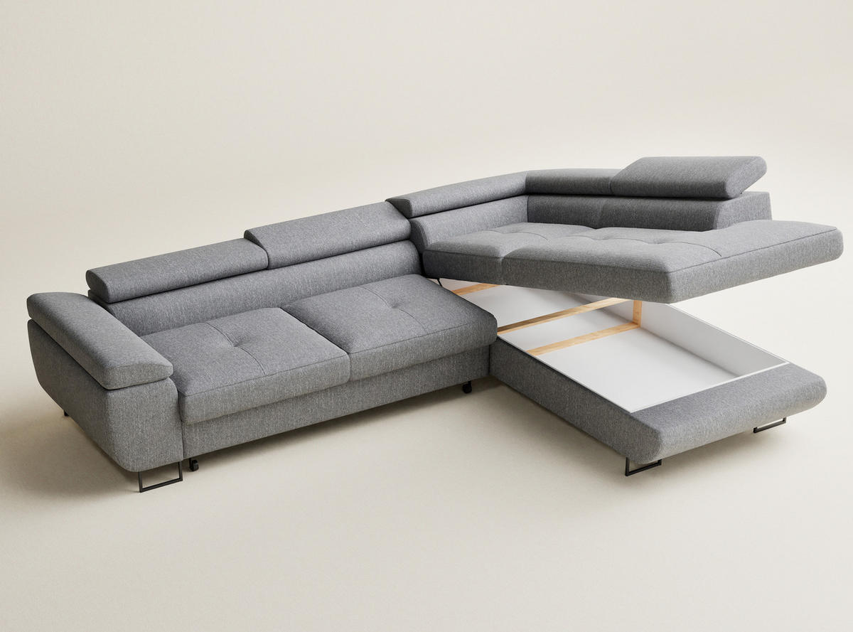 ECKSOFA MIT SCHLAFFUNKTION Concord Grau Webstoff - Schwarz/Grau, Holz/Holzwerkstoff (277/203cm) - Maison de Reve