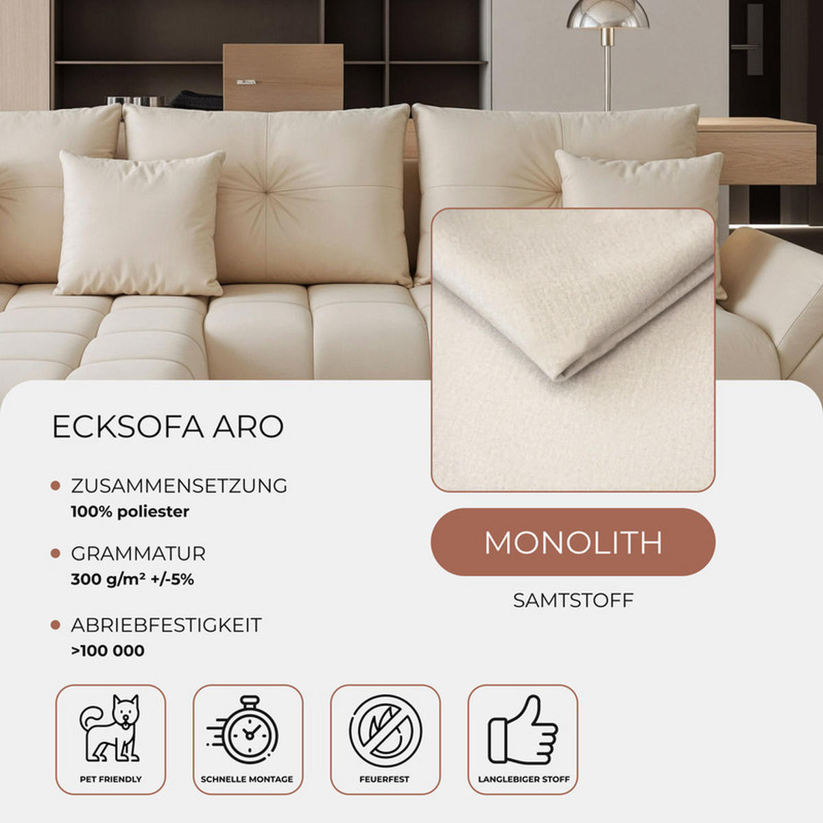 ECKSOFA ARO mit Schlaffunktion und Bettkasten Creme - Creme, Holzwerkstoff/Kunststoff (280/190cm) - Idohome