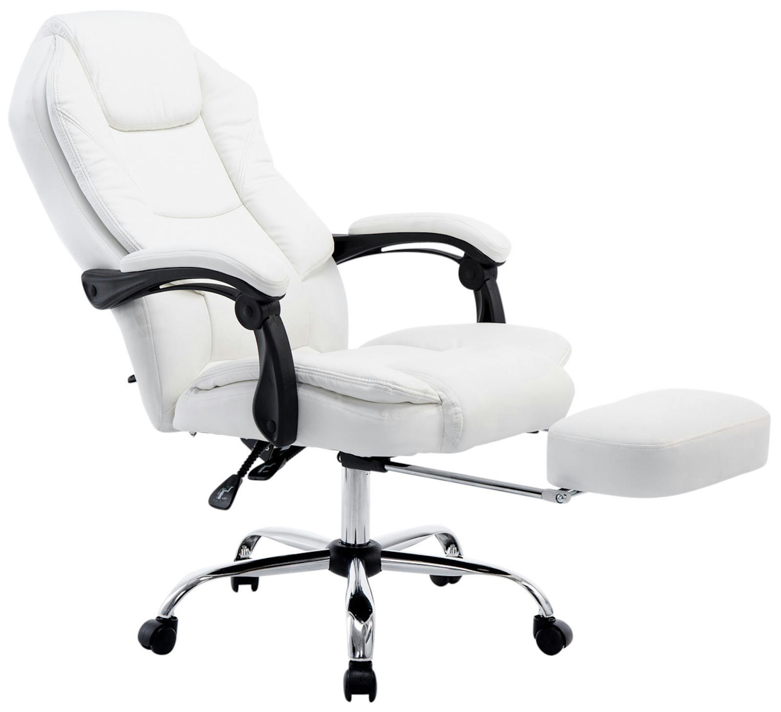 CHEFSESSEL Lederlook Weiß - Chromfarben/Weiß, Textil/Metall (67/114/64cm) - CLP