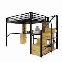 HOCHBETT aus Metall, Sperrholz und MDF 140x200 cm Schwarz mit Schreibtisch und Stauraumtreppe - Schwarz, Metall (140/200cm) - IVMEU