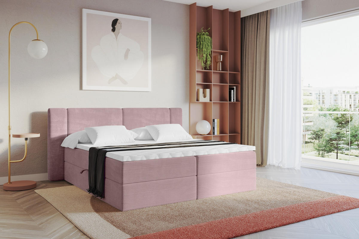 BOXBETT mit Matratze H3 - EVON - 140x200 cm Rosa - Rosa, Holzwerkstoff (140/200cm) - ALTDECOR