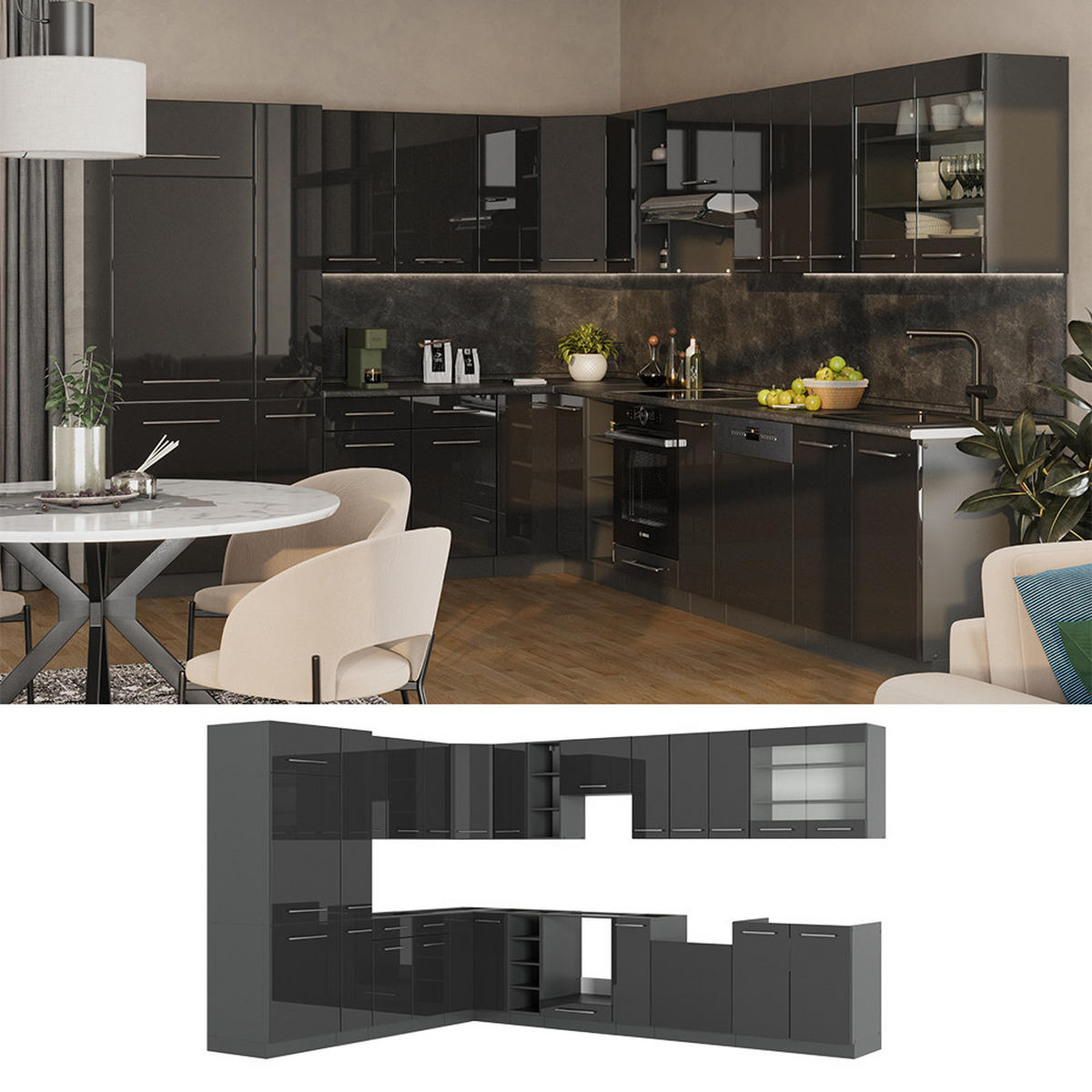 Schwarz Hochglanz/Anthrazit, Holzwerkstoff (347/81.6/60cm) - Vicco