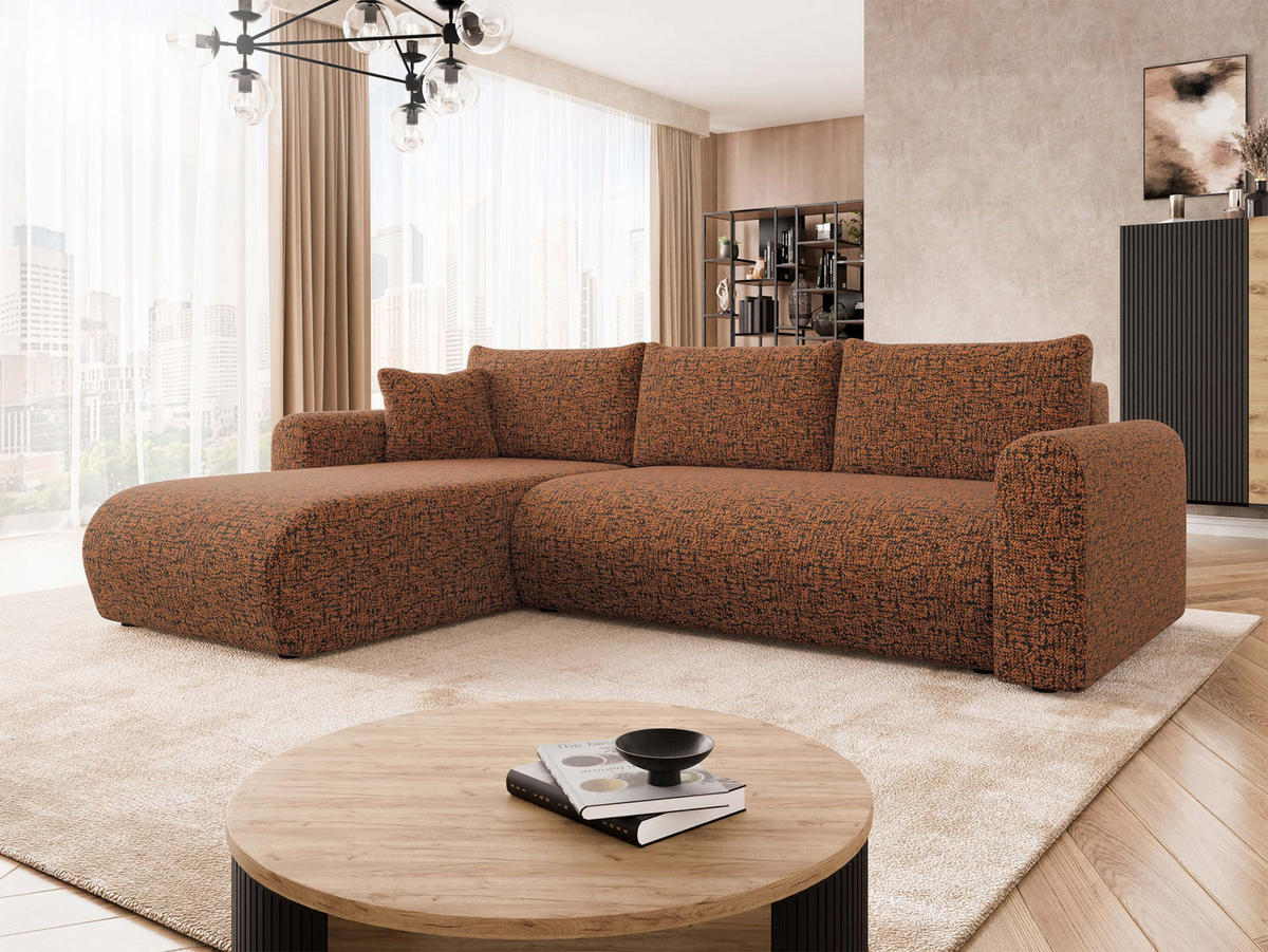 ECKSOFA Eliwo - Schwarz/Bronzefarben, Holz/Textil (252/158cm) - MIRJAN24