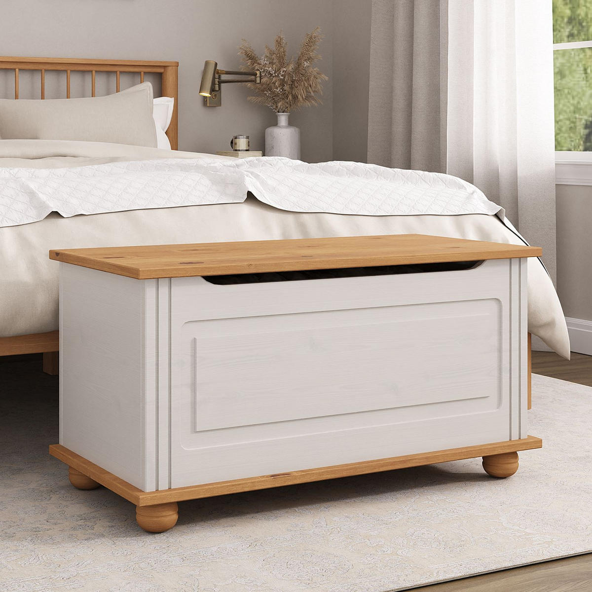 SITZTRUHE BRISTOL weiß/braun - Weiß/Braun, Holz (85/45/43cm) - IDIMEX